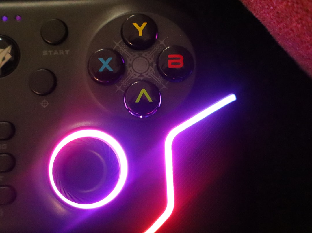 Close-up of a glowing video game controller